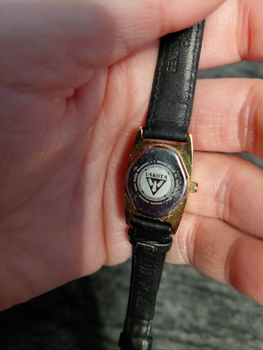 Vintage Dakota Genuine Diamond Watch Gold Tone Black Dial Leather Tank Y2K CC
